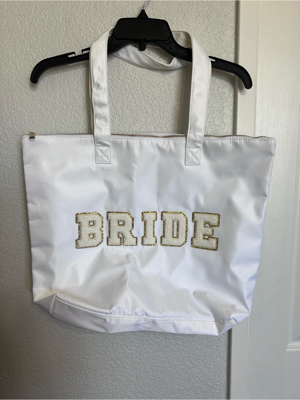 BRIDE White Bridal Tote Bag with Gold/Off White Lettering